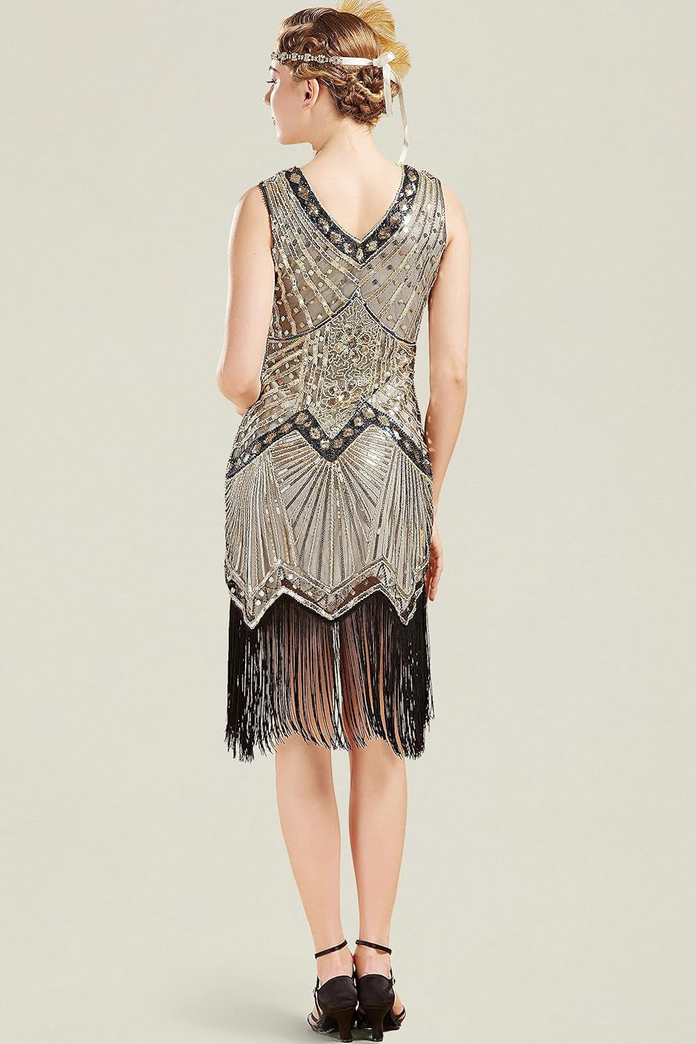 Women'S Flapper Dresses 1920S V Neck Beaded Fringed Great Gatsby Dress