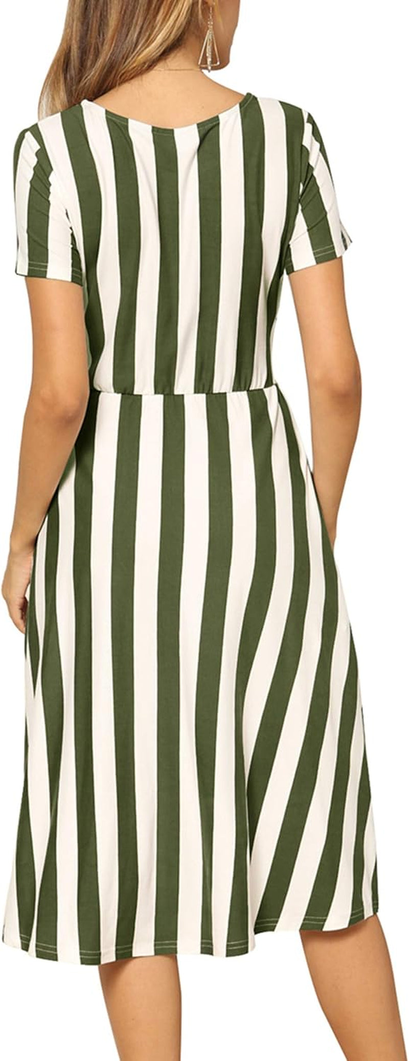 Women'S Short Sleeve Striped Casual Flowy Midi Belt Dress with Pockets