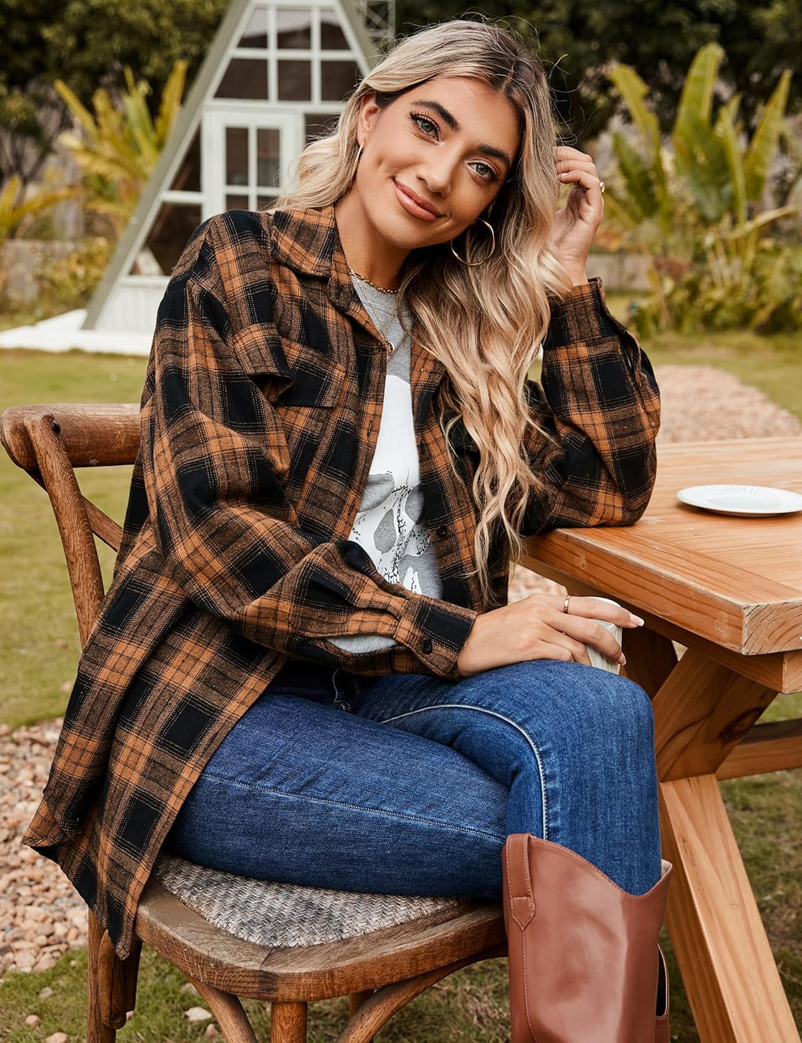 Women'S Button down Flannel Shirts Plaid Shacket Long Sleeve Collared Business Casual Tops Work Blouses